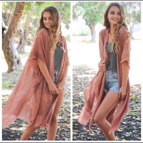 Open Front Kimono Coverup-CHARCOAL - Picture 5 of 6